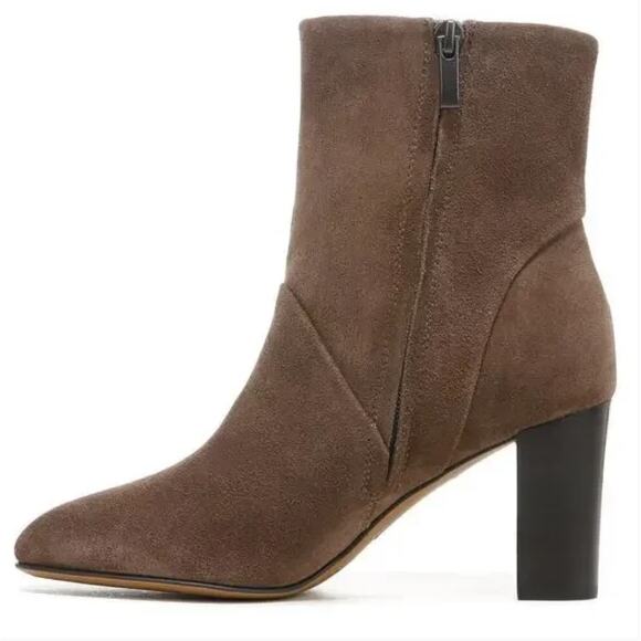 Franco Sarto L-PIA Suede Boots 8 NWOT Zipper Ankle Boots Nougat Beige Taupe - Picture 3 of 8